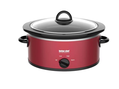 Better Chef Ovaler Schongarer | 3 Viertel | 3 Liter | 3 Temperaturen | seitliche Griffe | Glasdeckel | Einsatz aus emailliertem Steinzeug (rot) von Better Chef