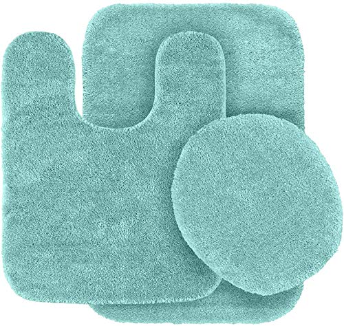 Better Home Style 3-teiliges Badezimmerteppich-Set mit Badematte, Konturmatte und Deckelbezug, rutschfest, mit Gummi-Rückseite, einfarbig (Aqua / Marineblau) von Better Home Style