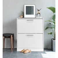 Schuhschrank mit Edelstahlgriffen und 2 Fächern, ca. 62x24x80 cm – Weiß von Better Home