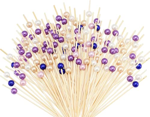 BetterJonny 300 Stücke Cocktailspieße, 12cm Cocktail Pick Bambus Picks Food Sticks Fingerfood Cocktail Sticks mit Acrylperle Partyzubehör für Getränke Bar Fasching Party Geburtstag Party, 5 Farben von BetterJonny