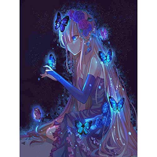 5D Diamant Malerei nach Zahlen Set leuchtet im Dunkeln Anime Girlcool Schmetterling runder Vollbohrer Acryl Stickerei Kreuzstich Kunsthandwerk Leinwand für Wanddekoration Kinder 30x40 cm von Better Selection