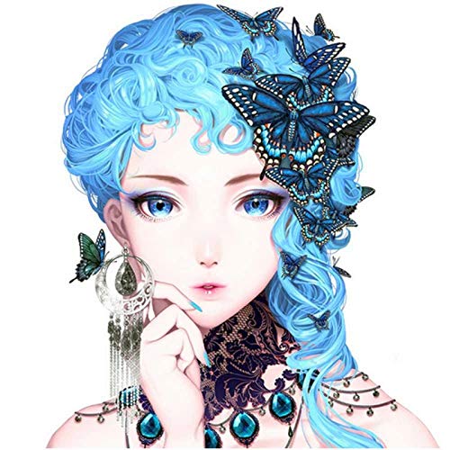 DIY 5D Full Diamond Painting Kit, Blue Butterfly Beauty Girl Dream Angel Diamond Art Kits for Adults Paint with Diamonds Kits Diamonds Stickerei nach Zahlen 30x30 cm von Better Selection
