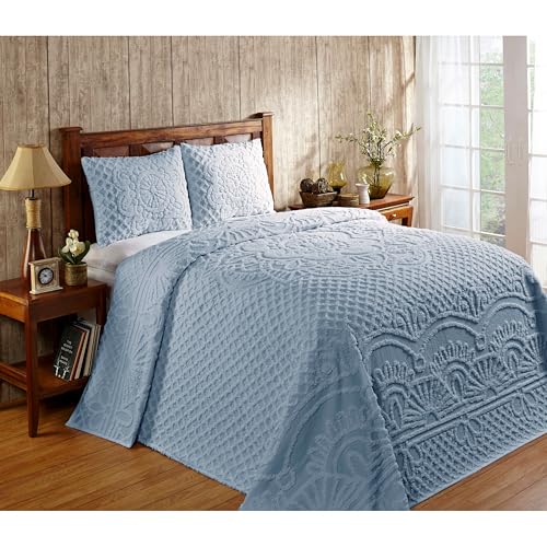 Better Trends 100% Baumwoll-Chenille-Tagesdecke-Set, Queen-Size-Größe, weich, leicht, blau, Tagesdecken-Set, Ganzjahres-Medaillon-Design, 259,1 x 279,4 cm, 2 Standard-Kissenbezüge von Better Trends