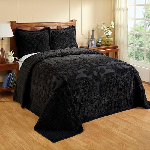 Better Trends BSASKIBLK 100% Baumwolle, getuftet, einzigartig, luxuriös, maschinenwaschbar, trocknergeeignet, schwarz, King Bedspread von Better Trends