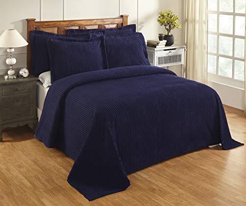 Better Trends Jullian-Kollektion Tagesdecke, 100% Baumwolle, getuftet, klassisch, gestreift, weiche und gemütliche Bettwäsche für alle Jahreszeiten, maschinenwaschbar, Marineblau von Better Trends