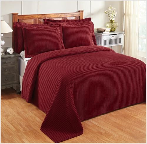 Better Trends Jullian-Kollektion Tagesdecke, 100% Baumwolle, getuftet, Klassische gestreifte Tagesdecke, weiche und gemütliche Bettwäsche für alle Jahreszeiten, maschinenwaschbar, Burgunderrot von Better Trends
