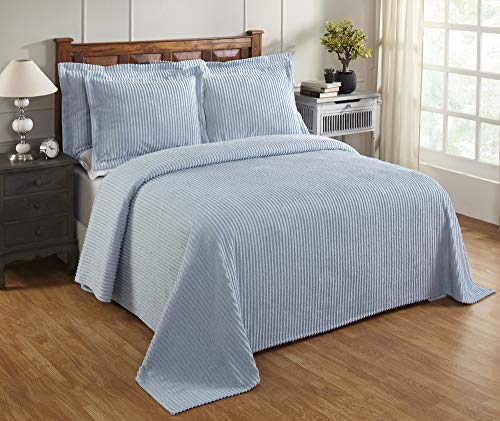 Better Trends Jullian Collection Tagesdecke, 100% Baumwolle, getuftet, klassisch, gestreift, weiche und gemütliche Bettwäsche für alle Jahreszeiten, maschinenwaschbar, Blau von Better Trends