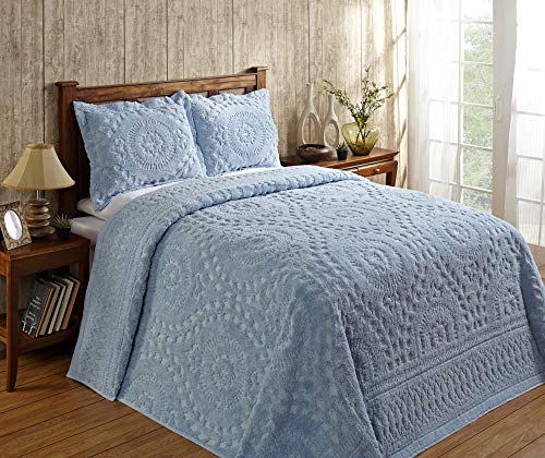 Better Trends Tagesdecke, 100% Baumwolle, Chenille, King-Size, Rio-Kollektion, Blumenmuster, Blau – getuftete Baumwoll-Tagesdecken, leichte Tagesdecken und Überzüge von Better Trends