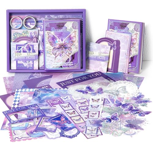 1200Pcs Strasssteine Scrapbook Zubehör Set, BetterJonny Ästhetisches Scrapbook Zubehör Scrapbooking Papier mit A6 Raster Notizbuch Scrapbooking Aufkleber DIY Scrapbook Geschenk für Teenager von BetterJonny