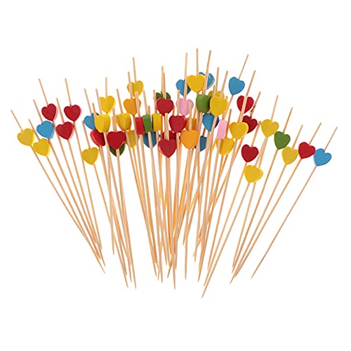 200 Stück Cocktail Picks Holz, BetterJonny Herzförmige Cocktailspieße Handgefertigte Obst Sticks Holz Fingerfood Partypicker Bambus Zahnstocher mit Deko für Fingerfood Grillgut Obst, Multicolor von BetterJonny