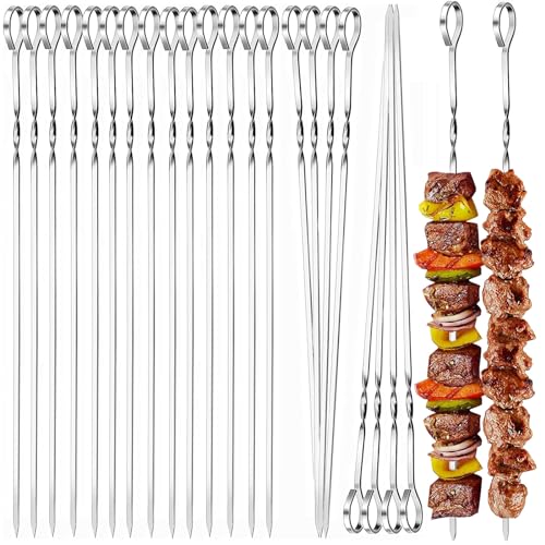 24 Stück Grillspieße Edelstahl, BetterJonny 40cm Schaschlikspieße Wiederverwendbare Grill Kabob Spieß Stöcke Fleischspieße Metallspieße für BBQ Fleisch Gemüse Stockbrot zum Grille von BetterJonny