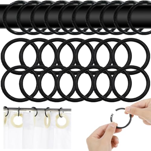 50 Stück Duschvorhang Ringe,BetterJonny Kunststoff Duschvorhang Haken Ringe für Duschvorhänge Aus Stabilem Kunststoff Schwarz Duschringe für Die Meisten Duschvorhänge Geeignet (Schwarz) von BetterJonny