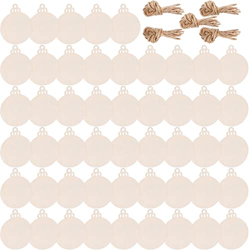 50 Stück Holzanhänger, BetterJonny Weihnachten Holz Ornamente Unvollendete Holzkreise Holzscheiben mit Loch mit 50pcs Juteseile für Weihnachten Dekoration Handwerke Basteln Bemalen Scrapbook von BetterJonny