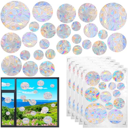 65 Stück Runden Prisma Fensteraufkleber, BetterJonny Vogelschutz Regenbogen Fensterfolie Prisma Fensteraufkleber Vogelschutz PVC Anti-Kollisions-Aufkleber Suncatcher Sticker von BetterJonny