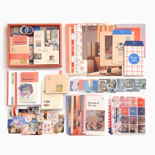 BetterJonny 346 Stück Scrapbook Zubehör Set, Ästhetisches Scrapbook Zubehör Scrapbooking Papier mit A6 Raster Notizbuch Scrapbooking Aufkleber DIY Scrapbook Geschenk für Teenager, Sunset Story von BetterJonny