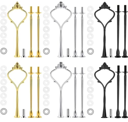 BetterJonny 6 Set Etageren Stangen Set, Etagere Bausatz Metallstangen Etagerenhalter Mittellochausstech 2 bis 3 Etage für Hochzeitstorte Tortenhalter Torten Etagere Tortenständer Silber Gold Schwarz von BetterJonny