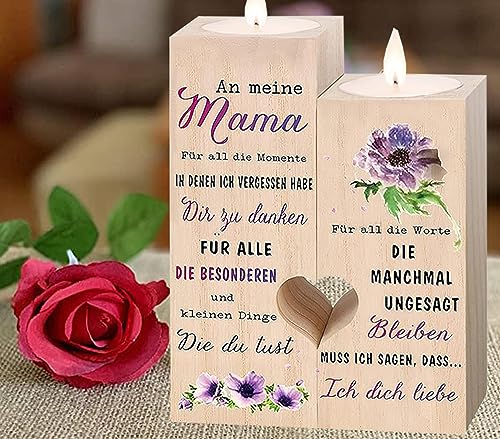 Kerzenständer - Geschenke für Mama, BetterJonny Geburtstagsgeschenk für Mütter Wooden Heart-Shaped Candle Holde Muttertagsgeschenk Kerze Personalisiert Beste Mama Geschenk (An Meine Mama) von BetterJonny