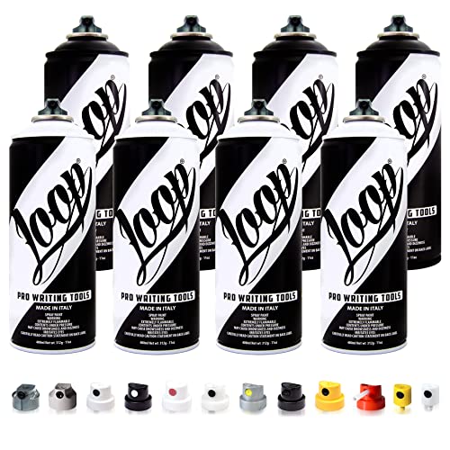 Betterrun LOOP Sprühdosen Set - Schwarz Weiß - 8 x 400ml + 10x Sprühaufsätze/Graffiti Spray Cans von Loopcolors von Betterrun