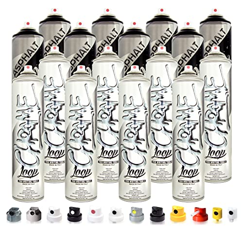 Betterrun LOOP Sprühdosen Set - Silber Schwarz - 16 x 600ml + 10x Sprühaufsätze/Graffiti Spray Cans von Loopcolors von Betterrun