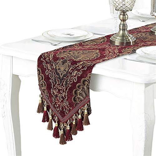 Bettery Home Stickerei Luxus Tischl?Ufer Jacquard Stoff Tischl?Ufer mit Mehreren Quasten f¨¹r Esszimmer Kommode Hochzeitsfeier Dekorationen, 33x250cm, Rot von Bettery Home