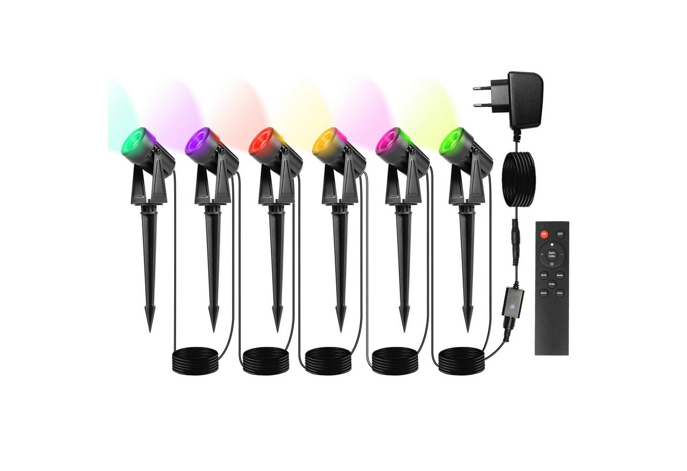 Bettizia Gartenstrahler LED Gartenstrahler mit Erdspieß 6er Set Außenstrahler IP65 COB RGB von Bettizia