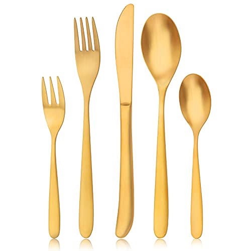 Matt Gold Besteck Set, Bettlife 30-teilig Besteckset für 6 Personen mit Messer/Gabel/Löffel, Edelstahl Essbesteck, Menübesteck Tafelbesteck Set, Spülmaschinenfest von Bettlife