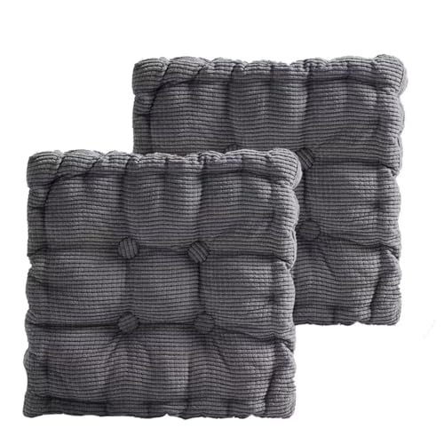 Bettschlange 2er Set Sitzkissen, 50 x 50 cm Stuhlkissen für Indoor und Outdoor, Dicke Polster Kissen Polsterung Steppkissen/Bodenkissen, Sitzauflage für Bank und Stuhl(Quadrat,Dunkelgrau) von Bettschlange