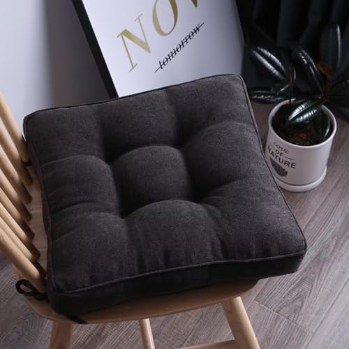 2er Set Stuhlkissen mit Bändern, 40 x 40 cm Sitzkissen Boden für Indoor und Outdoor, Waschbare Stuhlauflage für Bank und Stuhl, Bodenkissen für Zuhause Büro Küche Esszimmer,Dunkelgrau,Quadrat von Bettschlange