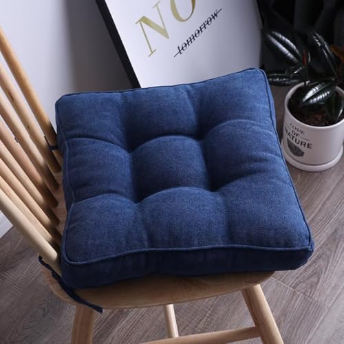 2er Set Stuhlkissen mit Bändern, Sitzkissen Boden für Indoor und Outdoor, Waschbare Stuhlauflage für Bank und Stuhl, Bodenkissen für Zuhause Büro Küche Esszimmer,Dunkelblau,Quadrat, 50x50cm von Bettschlange
