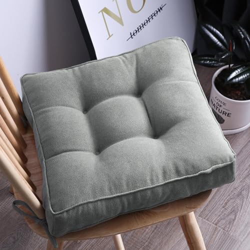 2er Set Stuhlkissen mit Bändern, 50 x 50 cm Sitzkissen Boden für Indoor und Outdoor, Waschbare Stuhlauflage für Bank und Stuhl, Bodenkissen für Zuhause Büro Küche Esszimmer,Hellgrau,Quadrat von Bettschlange