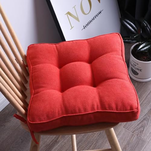 2er Set Stuhlkissen mit Bändern, Sitzkissen Boden für Indoor und Outdoor, Waschbare Stuhlauflage für Bank und Stuhl, Bodenkissen für Zuhause Büro Küche Esszimmer,Rot,Quadrat, 50x50cm von Bettschlange