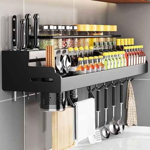 Bettschlange Gewürzregal Wand,Gewürzregal Küchenablage Wand Organizer,Küchenhalterung Ohne Bohren mit 12 Haken,Schwarz Edelstahl Hakenleiste Küchenhelfer Hängeleiste für Küche und Bad Bettschlange Gewürzregal Wand,Gewürzregal Küchenablage Wand Organizer,Küchenhalterung Ohne Bohren mit 12 Haken,Schwarz Edelstahl Hakenleiste Küchenhelfer Hängeleiste für Küche und Bad von Bettschlange