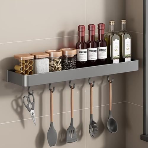 Bettschlange Gewürzregal Wand,Küchenablage,Küchenregal Küchenablage Wand Organizer,Küchenhalterung ohne Bohren mit 5 Abnehmbaren Haken für Küche Badezimmer Flur,50cm von Bettschlange