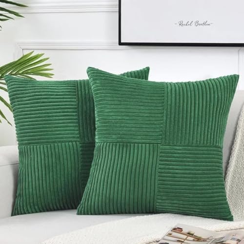 Kissenbezug 45 x 45 cm, 2er Set Kordsamt Kissenbezüge, Kissenhülle Dekokissenbezug Zierkissenbezug Dekokissen Sofakissen für Sofa Schlafzimmer Wohnzimmer Balkon Sessel,Dunkelgrün von Bettschlange