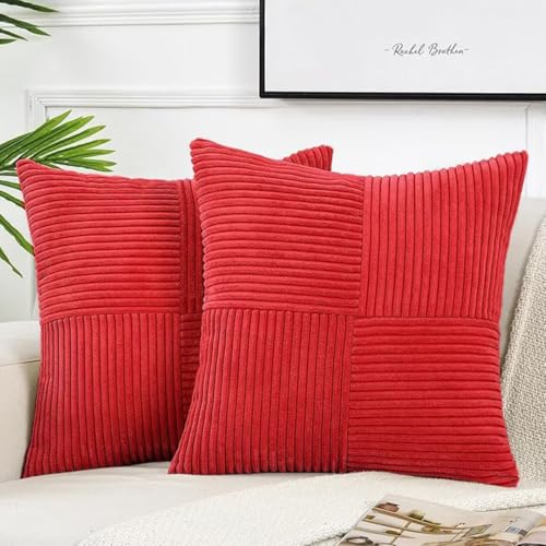 Kissenbezug 50 x 50 cm, 2er Set Kordsamt Kissenbezüge, Kissenhülle Dekokissenbezug Zierkissenbezug Dekokissen Sofakissen für Sofa Schlafzimmer Wohnzimmer Balkon Sessel,Groß Rot von Bettschlange