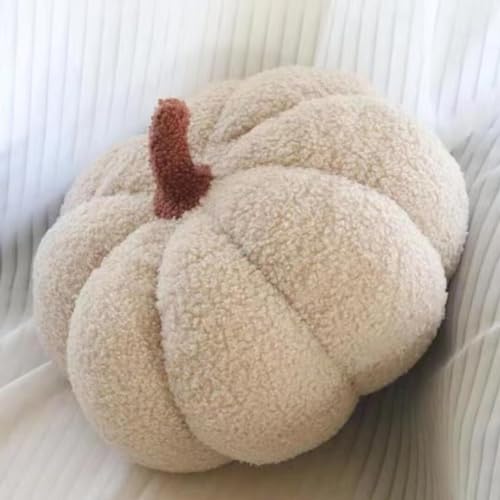 Bettschlange Kürbis Kissen, 3D Kürbis Deko, Halloween Plüsch Kürbis Kissen Gemütliche Herbst Gefüllte Zierkissen für Erntedankfest Weihnachten Schlafzimmer, Stuffed Plush, Creme, 30cm von Bettschlange