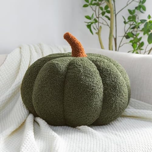 Bettschlange Kürbis Kissen, 3D Kürbis Deko, Halloween Plüsch Kürbis Kissen Gemütliche Herbst Gefüllte Zierkissen für Erntedankfest Weihnachten Schlafzimmer, Stuffed Plush, Grün, 20cm von Bettschlange