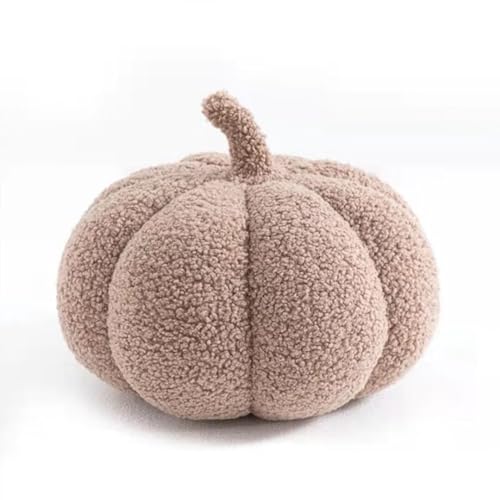 Bettschlange Kürbis Kissen, 3D Kürbis Deko, Halloween Plüsch Kürbis Kissen Gemütliche Herbst Gefüllte Zierkissen für Erntedankfest Weihnachten Schlafzimmer, Stuffed Plush, Hellbkaffee, 20cm von Bettschlange