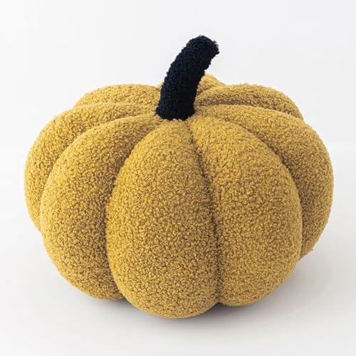 Bettschlange Kürbis Kissen, 3D Kürbis Deko, Halloween Plüsch Kürbis Kissen Gemütliche Herbst Gefüllte Zierkissen für Erntedankfest Weihnachten Schlafzimmer, Stuffed Plush, Vintage Gelb, 20cm von Bettschlange