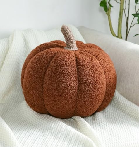 Bettschlange Kürbis Kissen, 3D Kürbis Deko, Halloween Plüsch Kürbis Kissen Gemütliche Herbst Gefüllte Zierkissen für Erntedankfest Weihnachten Schlafzimmer, Stuffed Plush,Braun, 35cm von Bettschlange