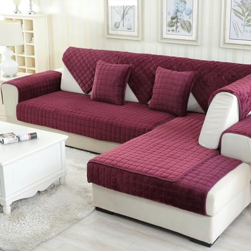 Bettschlange Sofa Überzug L Form, Sofadecken für Sitzfläche, Couch Überzug 1 2 3 4 Sitzer Sofabezug, Sofaschoner rutschfest,Universelle Sofaüberwurf,Ecksofa(F-Burgunderrot,70x150cm von Bettschlange