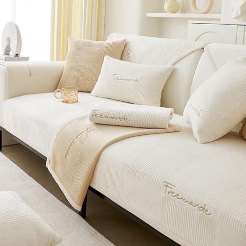 Couch Überzug, Sofa Überzug 1 2 3 4 Sitzer, Sofaschoner rutschfest, L Form Sofaüberwurf, Sofadecken für Sitzfläche, Universelle Sofadecke Überwurf, Sofabezug Ecksofa,Weiß,90x90cm von Bettschlange