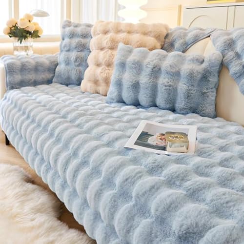 Kaninchen Plüsch Sofabezug L Form 1 2 3 4 Sitzer, Sofa Überzug Ecksofa U Form, 2023 Neue Universelle rutschfeste Sofaschoner, Superweiche SofaÜberwurf aus Kunstpelz für Wohnzimmer von Bettschlange