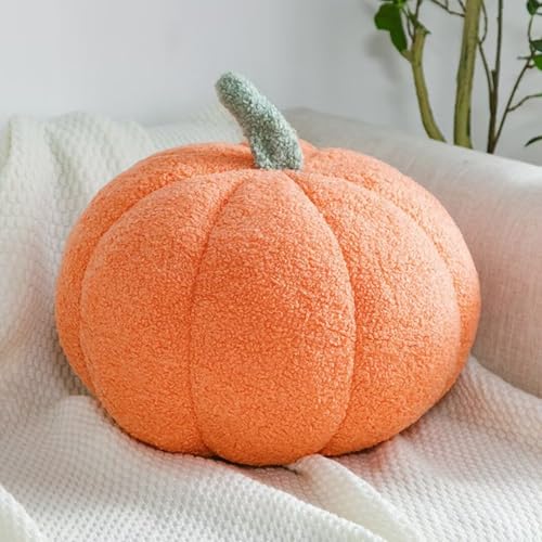 Kürbis Kissen, 3D Kürbis Deko, Halloween Plüsch Kürbis Kissen Gemütliche Herbst Gefüllte Zierkissen für Erntedankfest Weihnachten Schlafzimmer, Stuffed Plush, Orange, 35cm von Bettschlange