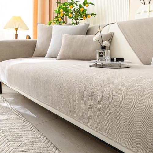 Sofabezug Ecksofa L Form, Couch Überzug U Form, 1 2 3 4 Sitzer Sofa Überzug us Chenille-Stoff mit Fischgrätenmuster, Sofaüberwurf Sofaschoner rutschfest, Pets Dog Sofa Überwurf Sofaschutz von Bettschlange