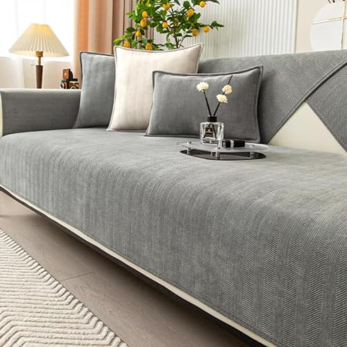 Sofabezug Ecksofa L Form, Couch Überzug U Form, 1 2 3 4 Sitzer Sofa Überzug us Chenille-Stoff mit Fischgrätenmuster, Sofaüberwurf Sofaschoner rutschfest, Pets Dog Sofa Überwurf Sofaschutz von Bettschlange