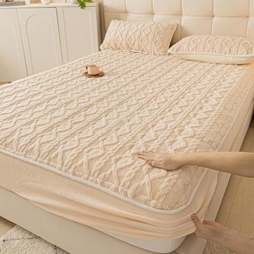 Spannbettlaken, Kuschelige Bettlaken, Fleece Spannbetttuch, Flauschiges Matratzenschoner, Atmungsaktive Matratzenbezug, Waschbar, Warm(Beige,120x200cm) von Bettschlange