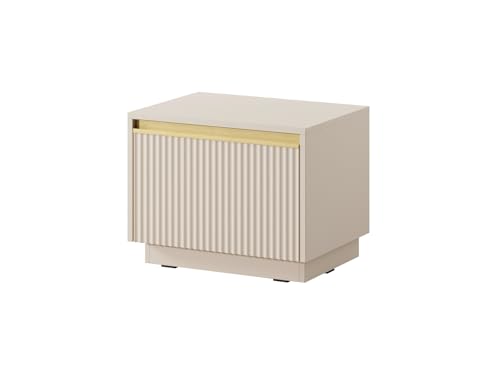 Bettso - Nachttisch Schlafzimmer - Nachtschrank Roy - mit Geriffelten Schubladen - Beistelltisch für Wohnzimmer, Schlafzimmer - Stabile Konstruktion - Farbe Beige - 54x39x42cm Bettso - Nachttisch Schlafzimmer - Nachtschrank Roy - mit Geriffelten Schubladen - Beistelltisch für Wohnzimmer, Schlafzimmer - Stabile Konstruktion - Farbe Beige - 54x39x42cm von Bettso
