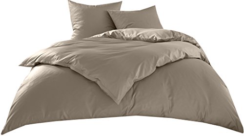 Bettwaesche-mit-Stil Hotelbettwäsche Garnitur Lia Linon/Renforcé 100% Baumwolle braun/Taupe Uni einfarbig mit Reißverschluss (135 cm x 200 cm + 80 cm x 80 cm) von Bettwaesche-mit-Stil