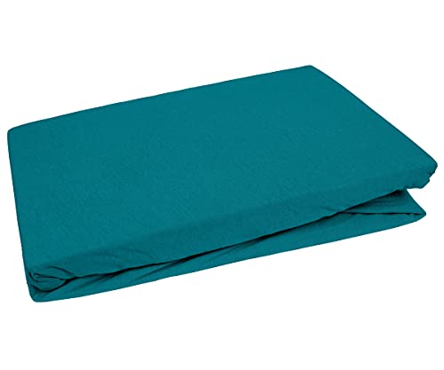 Bettwaesche-mit-Stil Jersey Spannbettlaken (Petrol blau, 180x200 cm - 200x200 cm, Matratzenhöhe bis 25cm) viele Farben & Größen von Bettwaesche-mit-Stil